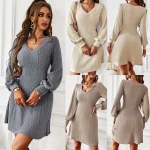 This Women Autumn And Winter v-Neck Sexy Long Sleeve Dress Combine The Warm And Fashion. It Is a Must-Have Item For This Winter. Sweater Dresses For Women At Global Lover Comes For Different Occasions - Daily Life