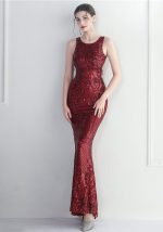 This Women Backless Beading Sequin Embroidered Stage Concert Car Model Formal Party Wedding Long Evening Dress Design Made Of Good Quality Polyster And Spandex Material