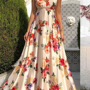 This Women Backless Printed Sleeveless Long Dress Design Made Of High Quality Polyster And Spandex Material