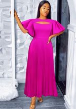 This Women Balloon Sleeve Cutout Pleated Skirt Design Made Of High Quality Polyster And Spandex Material