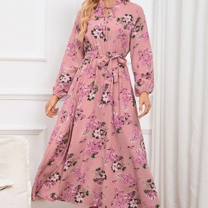 This Women Balloon Sleeve Stand Collar Lace Floral Maxi Dress Design Made Of High Quality Polyster And Spandex Material. It Come With Good Stretch And Wearing Comfortable. Women¡¯s Midi Dresses Is Omnipotent And Suit For All Kinds Of Occasions - Daily Wear