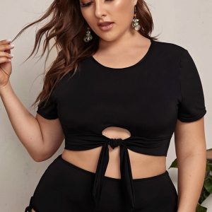 This Women Black Bikini Round Neck Solid Hollow Out Plus Size Swimwear is made of good quality lycra and spandex fabric