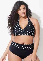 Diese Frauen Schwarz Bikini V-Ausschnitt Dot Print Plus Size Badebekleidung ist von guter Qualität Lycra und Spandex Stoff gemacht