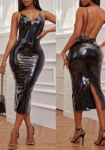 This Women Black Pu-Leather Sexy Backless Suspender Skirt Design Made Of High Quality Polyster And Spandex Material. It Come With Good Stretch And Wearing Comfortable And Feeling Freedom. The Tight And Fitted Dress Is The Most Popular Options From Party Girls. Shop Bodycon Dresses At Global Lover And Find Amazing Designs Sequins