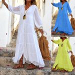 This Women Bohemian Solid v Collar Loose Long Sleeve Linen Dress Design Made Of High Quality Polyster And Spandex Material. It Is Stretchy