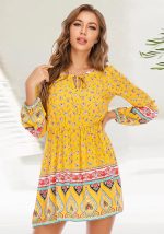 This Women Boho Print Long Sleeve Dress Design Made Of High Quality Polyster And Spandex Material. It Is Stretchy