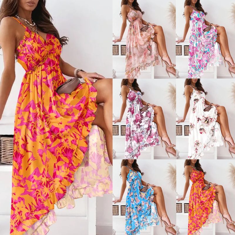 This Women Boho Summer Sexy Straps Long Dress Design Made Of High Quality Polyster And Spandex Material