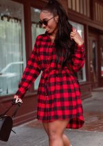 This Women Button Plaid Long Sleeve Shirt Dress Design Made Of High Quality Polyster And Spandex Material. It Is Stretchy