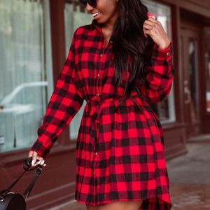 This Women Button Plaid Long Sleeve Shirt Dress Design Made Of High Quality Polyster And Spandex Material. It Is Stretchy