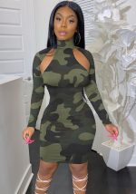 This Women Camouflage Print Long Sleeve Dress Design Made Of High Quality Polyster And Spandex Material. Print Dresses Is More Interesting And Stylish. Print Maxi Dresses Is One Of The Popular Item For Islander Vocations. Women¡¯s Print Dresses At Global Lover Comes With Forever Floral