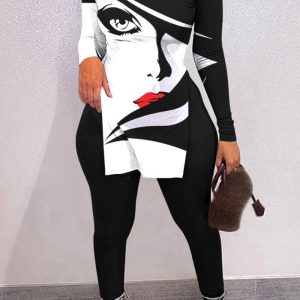 This Women Casual Character Print Long Sleeve t-Shirt And Pant Two-Piece Set Design And Made Of Comfortable And Elastic Fabric. Wholesale Plus Size Two Piece Sets Is a Must-Have Item For Curvy Ladies. Two Piece Sets Can Either Be Worn Together Or Individually