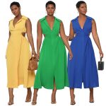 This Women Casual Cutout Sleeveless Slit Dress Design Made Of High Quality Polyster And Spandex Material. It Is Stretchy