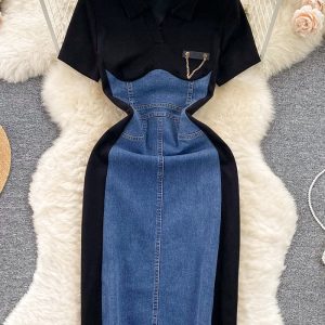 This Women Casual Fake Two Piece Patchwork Maxi Dress Design Made Of High Quality Polyster And Spandex Material. It Come With Good Stretch And Wearing Comfortable. Women¡¯s Midi Dresses Is Omnipotent And Suit For All Kinds Of Occasions - Daily Wear