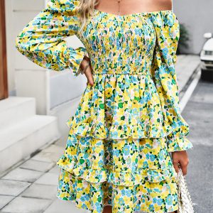 This Women Casual Floral v-Neck Long Sleeve Dress Design Made Of High Quality Polyster And Spandex Material. It Is Stretchy