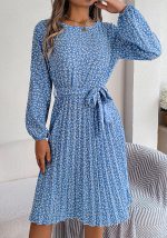 This Women Casual Long Sleeve Floral Pleated Skirt Design Made Of High Quality Polyster And Spandex Material. It Is Stretchy