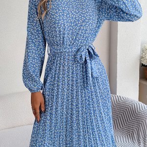 This Women Casual Long Sleeve Floral Pleated Skirt Design Made Of High Quality Polyster And Spandex Material. It Is Stretchy