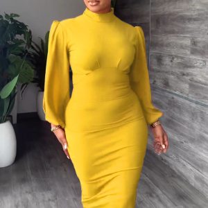 This Women Casual Long Sleeve Round Neck Slit Dress Design Made Of High Quality Polyster And Spandex Material. It Come With Good Stretch And Wearing Comfortable. Women¡¯s Midi Dresses Is Omnipotent And Suit For All Kinds Of Occasions - Daily Wear