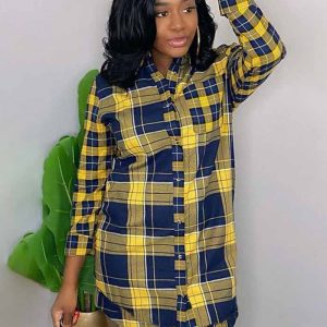 This Women Casual Loose Check Shirt Dress Design Made Of High Quality Polyster And Spandex Material. It Is Stretchy