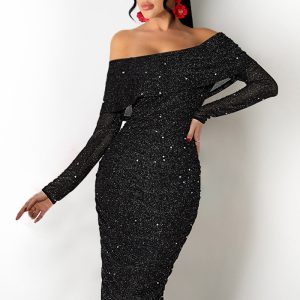 This Women Casual Off Shoulder Off Shoulder Long Sleeve Dress Design Made Of High Quality Polyster And Spandex Material. It Come With Good Stretch And Wearing Comfortable. Women¡¯s Midi Dresses Is Omnipotent And Suit For All Kinds Of Occasions - Daily Wear