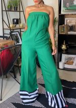 This Women Casual Patchwork Stripe Print Colorblock Jumpsuit Design Made Of High Quality Polyster And Spandex Material. It Is Stretchy