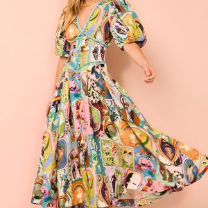 This Women Casual Print Short Sleeve v-Neck Dress Design Made Of High Quality Polyster And Spandex Material. Print Dresses Is More Interesting And Stylish. Print Maxi Dresses Is One Of The Popular Item For Islander Vocations. Women¡¯s Print Dresses At Global Lover Comes With Forever Floral