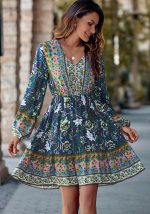 This Women Casual Print v-Neck Long Sleeve Dress Design Made Of High Quality Polyster And Spandex Material. It Is Stretchy