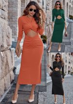 This Women Casual Round Neck Hollow Solid Dress Design Made Of High Quality Polyster And Spandex Material. It Come With Good Stretch And Wearing Comfortable And Feeling Freedom. The Tight And Fitted Dress Is The Most Popular Options From Party Girls. Shop Bodycon Dresses At Global Lover And Find Amazing Designs Sequins