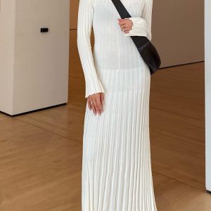 This Women Casual Round Neck Wide Ribbed Knitting Maxi Dress Combine The Warm And Fashion. It Is a Must-Have Item For This Winter. Sweater Dresses For Women At Global Lover Comes For Different Occasions - Daily Life