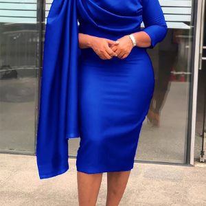 This Women Casual Solid Pleated Pile Neck Nine-Quarter Sleeve Dress Design Made Of High Quality Polyster And Spandex Material. It Come With Good Stretch And Wearing Comfortable. Women¡¯s Midi Dresses Is Omnipotent And Suit For All Kinds Of Occasions - Daily Wear