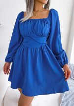 This Women Casual Solid Ruffle Edge Square Neck Dress Design Made Of High Quality Polyster And Spandex Material. It Is Stretchy