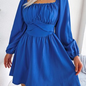 This Women Casual Solid Ruffle Edge Square Neck Dress Design Made Of High Quality Polyster And Spandex Material. It Is Stretchy