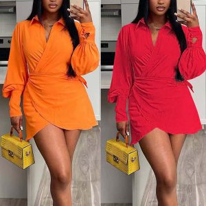 This Women Casual Solid Shirt Dress Design Made Of High Quality Polyster And Spandex Material. It Is Stretchy