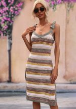 This Women Chic Lace-Up Stripe Maxi Dress Combine The Warm And Fashion. It Is a Must-Have Item For This Winter. Sweater Dresses For Women At Global Lover Comes For Different Occasions - Daily Life