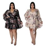 This Women Clothes Plus Size Floral Print Wrap Long Sleeve Loose Sexy Dress Made Of Soft And Elastic Fabric. Global Lover Wholesale Plus Size Dresses And Hope Curvy Ladies Find Here a Warm And Exciting Place To Shop Affordable Curvy Dresses Online - Plus Size Casual