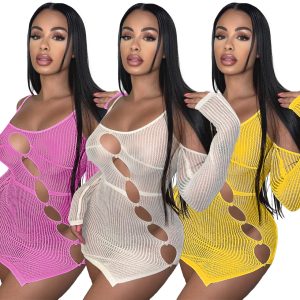 This Women Clothes Spring Knitting Sweater Strap Solid Long Sleeve Cutout Nightclub Bodycon Sexy Dress Design Made Of High Quality Polyster And Spandex Material