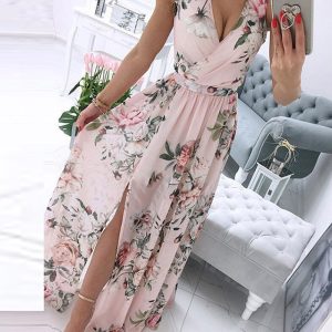 This Women Clothes Summer Sleeveless v-Neck Floral Chiffon Print Boho Long Dress Design Made Of High Quality Polyster And Spandex Material