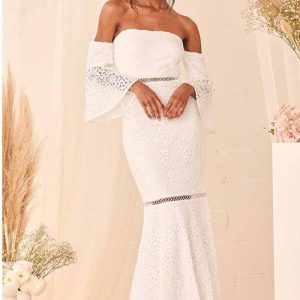 This Women Clothing Off Shoulder Lace White Wedding Dresses Lace Bridesmaid Dresses Design Made Of Good Quality Polyster And Spandex Material