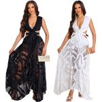 This Women Clothing Summer Sexy Sleeveless v-Neck Waist Cutout See-Through Casual Women's Maxi Dress Design Made Of High Quality Polyster And Spandex Material