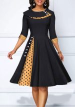 This Women Colorblock Dot Dress Design Made Of High Quality Polyster And Spandex Material. It Come With Good Stretch And Wearing Comfortable. Women¡¯s Midi Dresses Is Omnipotent And Suit For All Kinds Of Occasions - Daily Wear