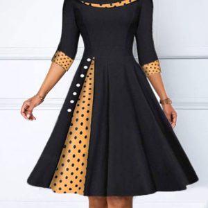 This Women Colorblock Dot Dress Design Made Of High Quality Polyster And Spandex Material. It Come With Good Stretch And Wearing Comfortable. Women¡¯s Midi Dresses Is Omnipotent And Suit For All Kinds Of Occasions - Daily Wear