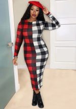 This Women Colorblock Plaid Print Maxi Dress Design Made Of High Quality Polyster And Spandex Material