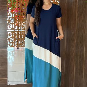 This Women Contrasting Round Neck Oversized Dress Design Made Of High Quality Polyster And Spandex Material