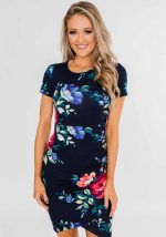 This Women Cropped Round Neck Print Short Sleeve Dress Design Made Of High Quality Polyster And Spandex Material. It Is Stretchy