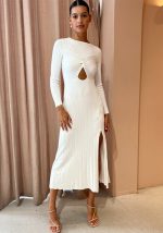 This Women Cutout Round Neck Solid Long Sleeve Slit Dress Combine The Warm And Fashion. It Is a Must-Have Item For This Winter. Sweater Dresses For Women At Global Lover Comes For Different Occasions - Daily Life