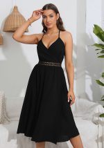 This Women Cutout v-Neck Backless Strap Dress Design Made Of High Quality Polyster And Spandex Material. It Is Stretchy