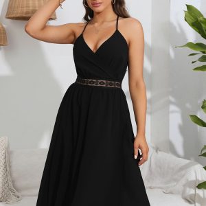 This Women Cutout v-Neck Backless Strap Dress Design Made Of High Quality Polyster And Spandex Material. It Is Stretchy