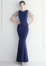 This Women Elegant Beaded Evening Maxi Mermaid Evening Dress Design Made Of Good Quality Polyster And Spandex Material