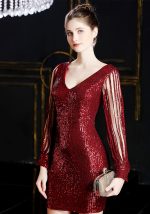 This Women Elegant Elegant Sequin Formal Party Mini Evening Dress Design Made Of Good Quality Polyster And Spandex Material