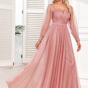 This Women Elegant Long Sleeve Backless Pleated Evening Dress Design Made Of High Level Material