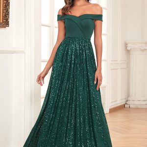 This Women Elegant Off Shoulder Patchwork Sequin Evening Dress Design Made Of Good Quality Polyster And Spandex Material